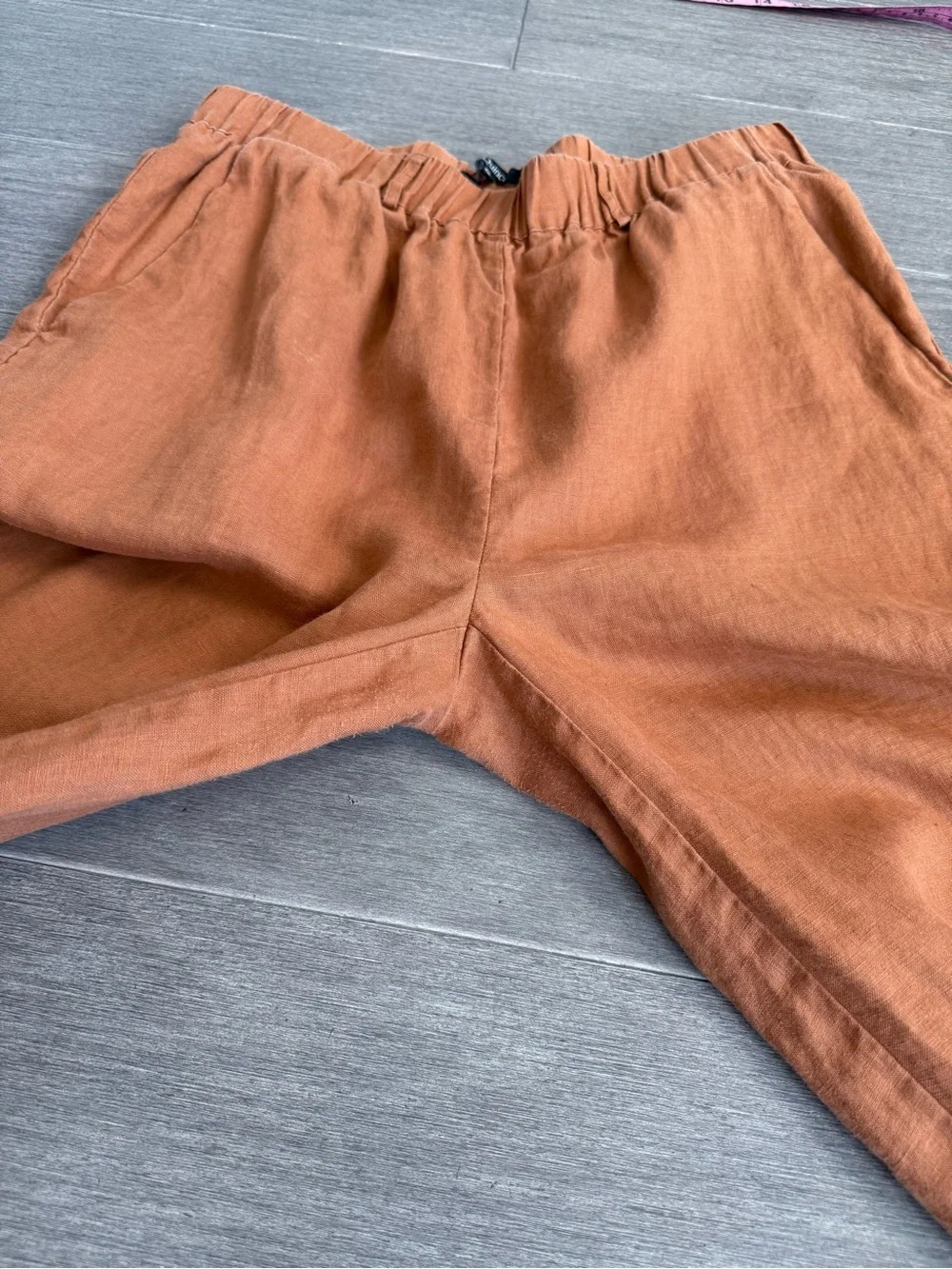 Quince 100% European Linen Pants Terracotta Rust Lagenlook Easy Pull-On Small S